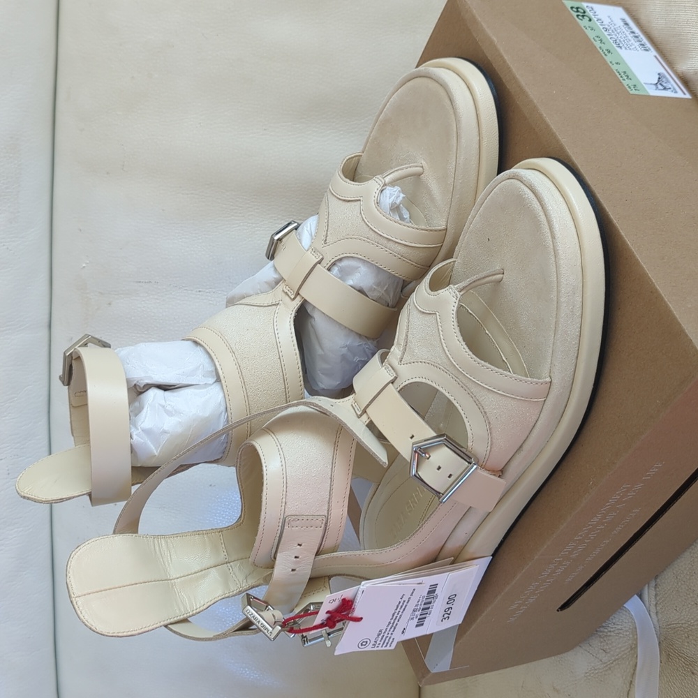 ZARA Women Gladiator strappy buckled sandals 100% leather Beige 7.5 38 NWT